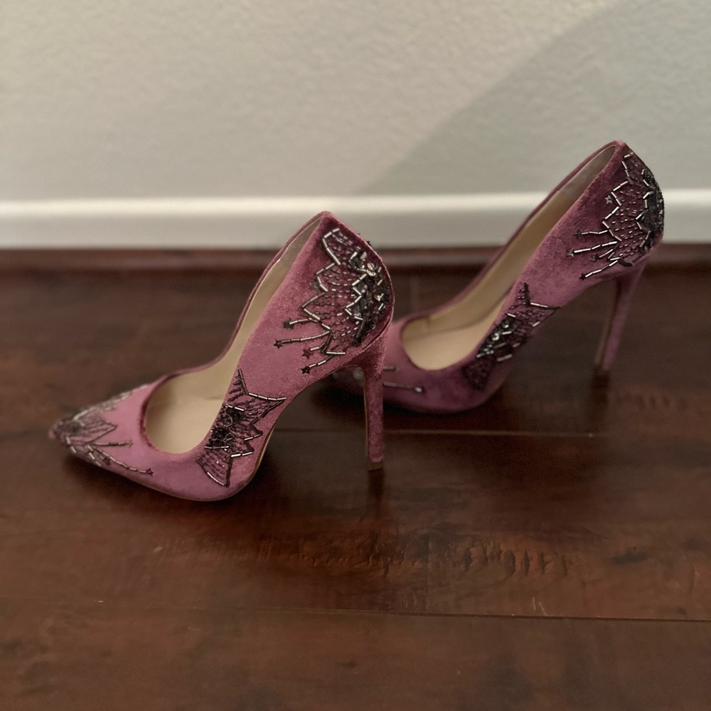 Zara Velvet Embroidered Heels